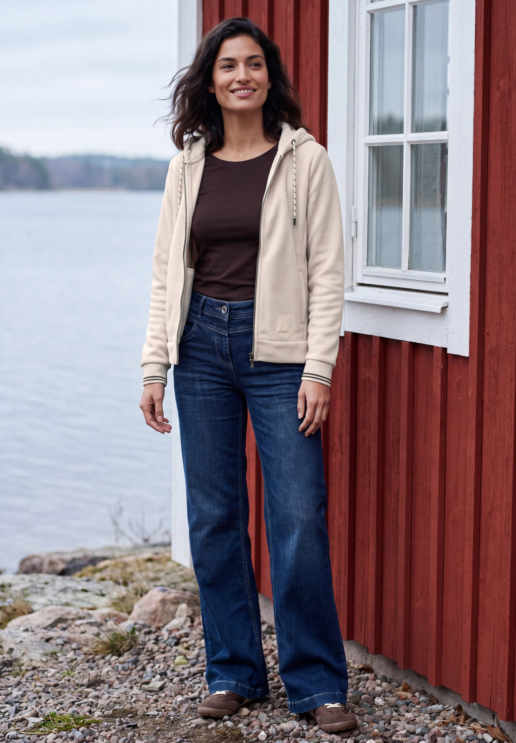 Langarm Fleece Jacke mit Kapuze