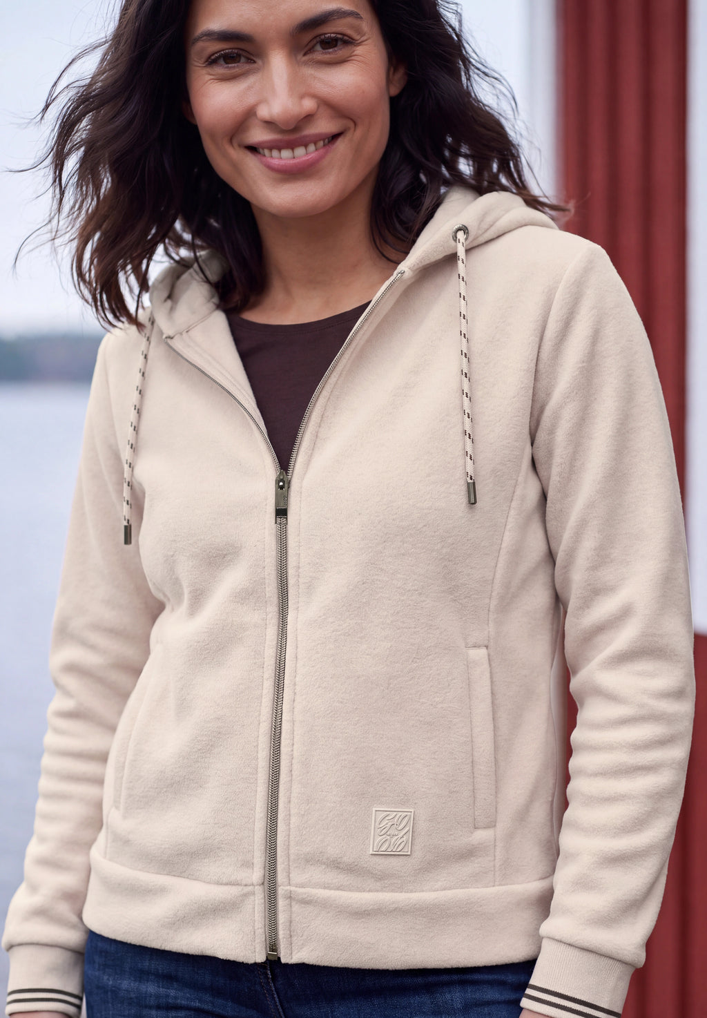 Langarm Fleece Jacke mit Kapuze