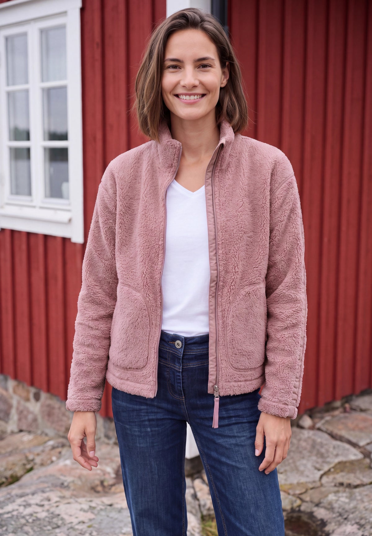 Teddyjacke mit Stehkragen und Zipper