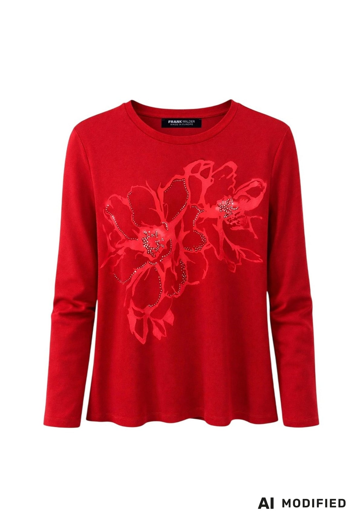 Shirt ROUGE CONTRAST mit floralem Frontprint und Ziersteinen
