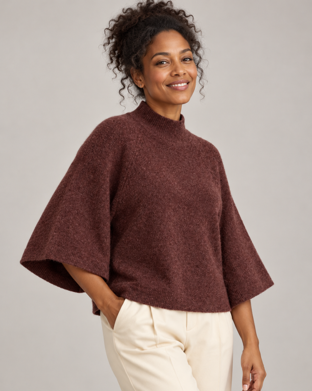 Strickpullover mit hohem Kragen und 3/4-Ärmeln von YaYa