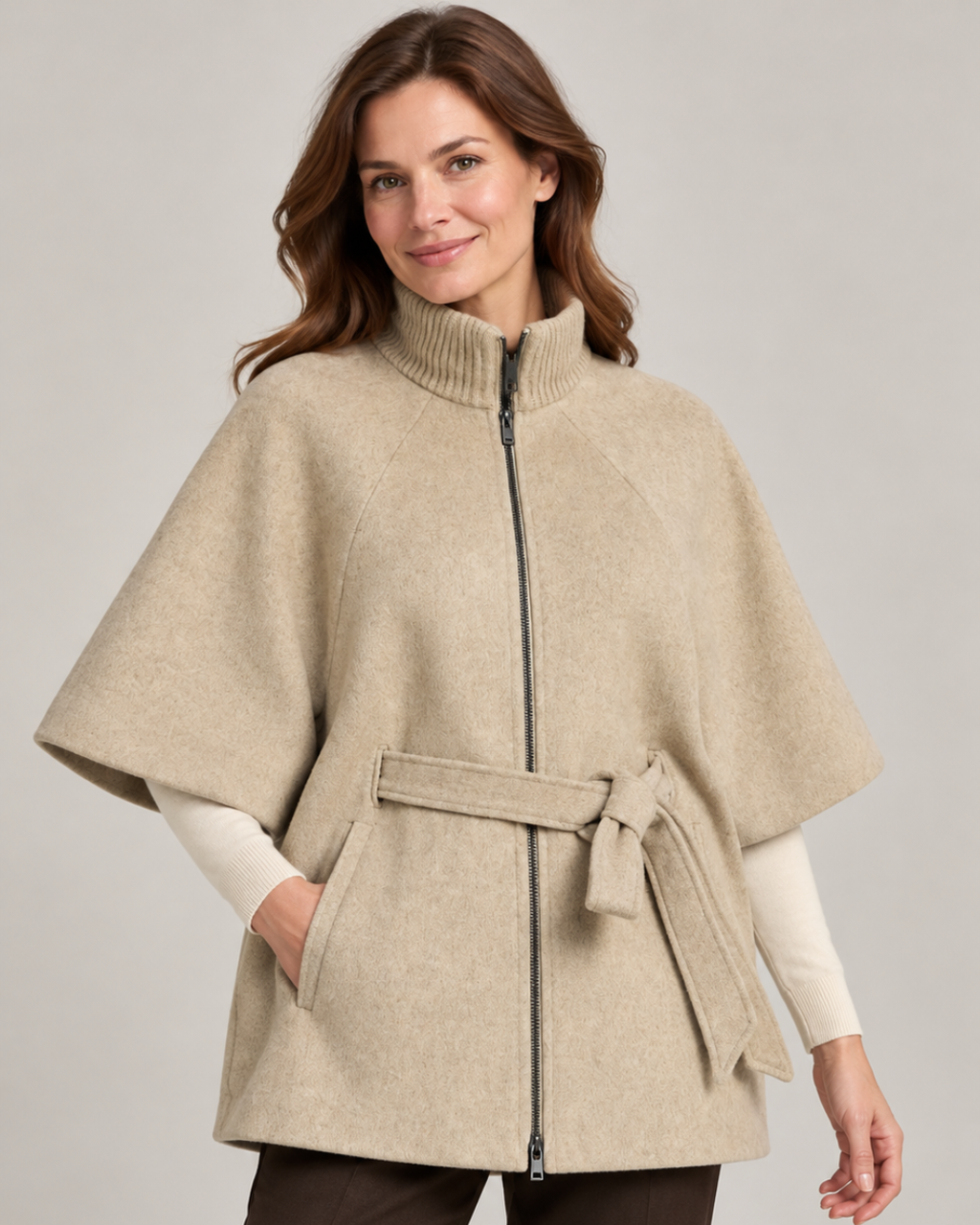 Ponchojacke mit geripptem Kragen  | YaYa