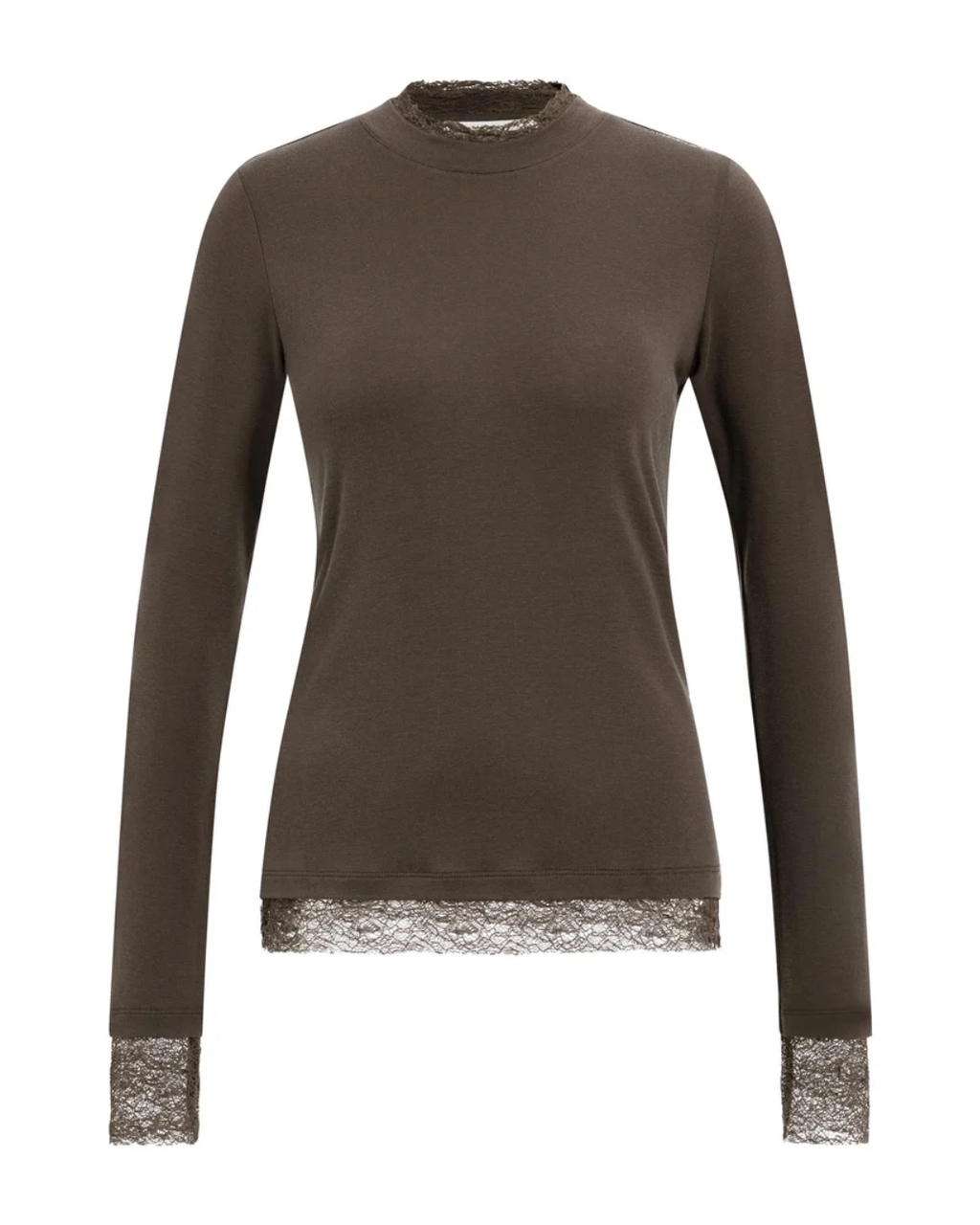 Langärmeliges Jersey-Oberteil mit Spitzendetails | YaYa