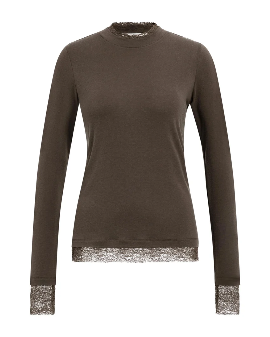 Langärmeliges Jersey-Oberteil mit Spitzendetails | YaYa