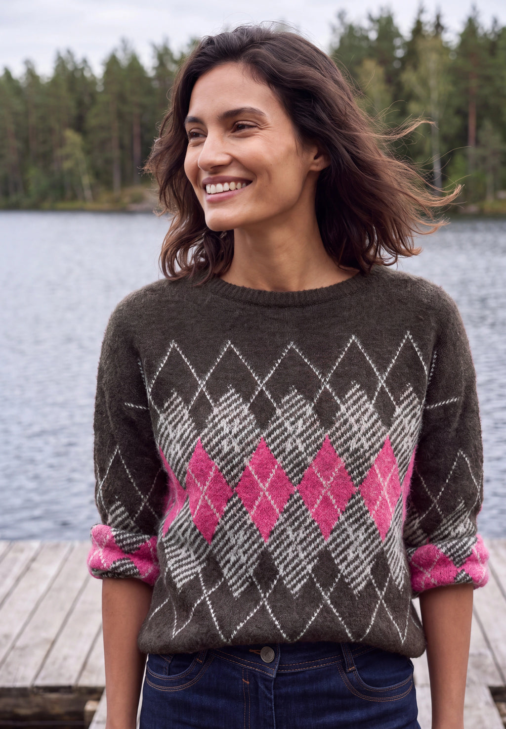 Federgarn Pullover mit Argyle-Muster