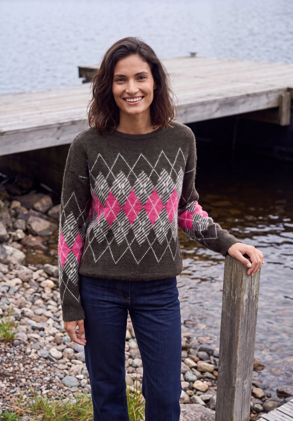Federgarn Pullover mit Argyle-Muster