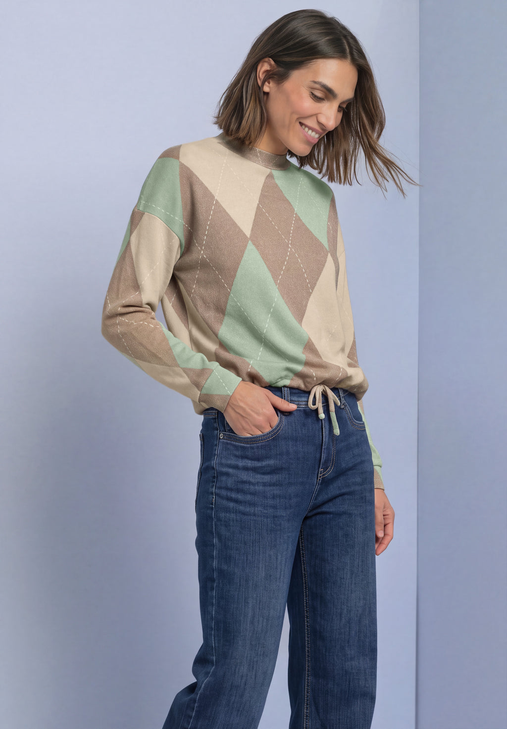 Langarm Shirt mit Turtle Neck und Muster