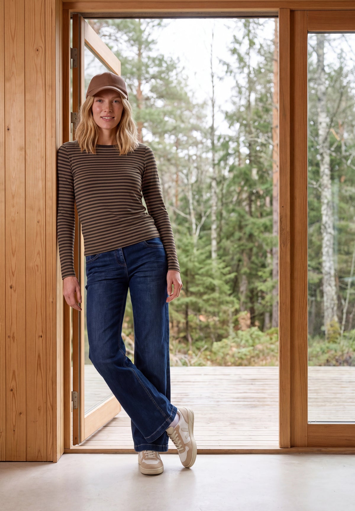 Langarm Shirt mit Boat Neck und Streifen