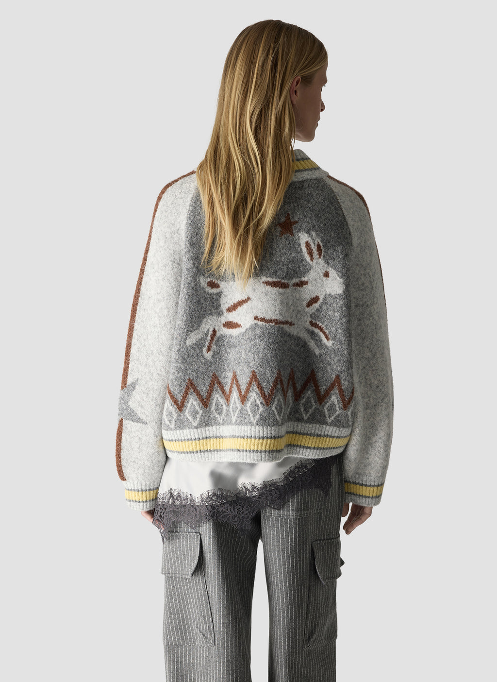 Strickpullover mit Stehkragen und Print von Lecomte