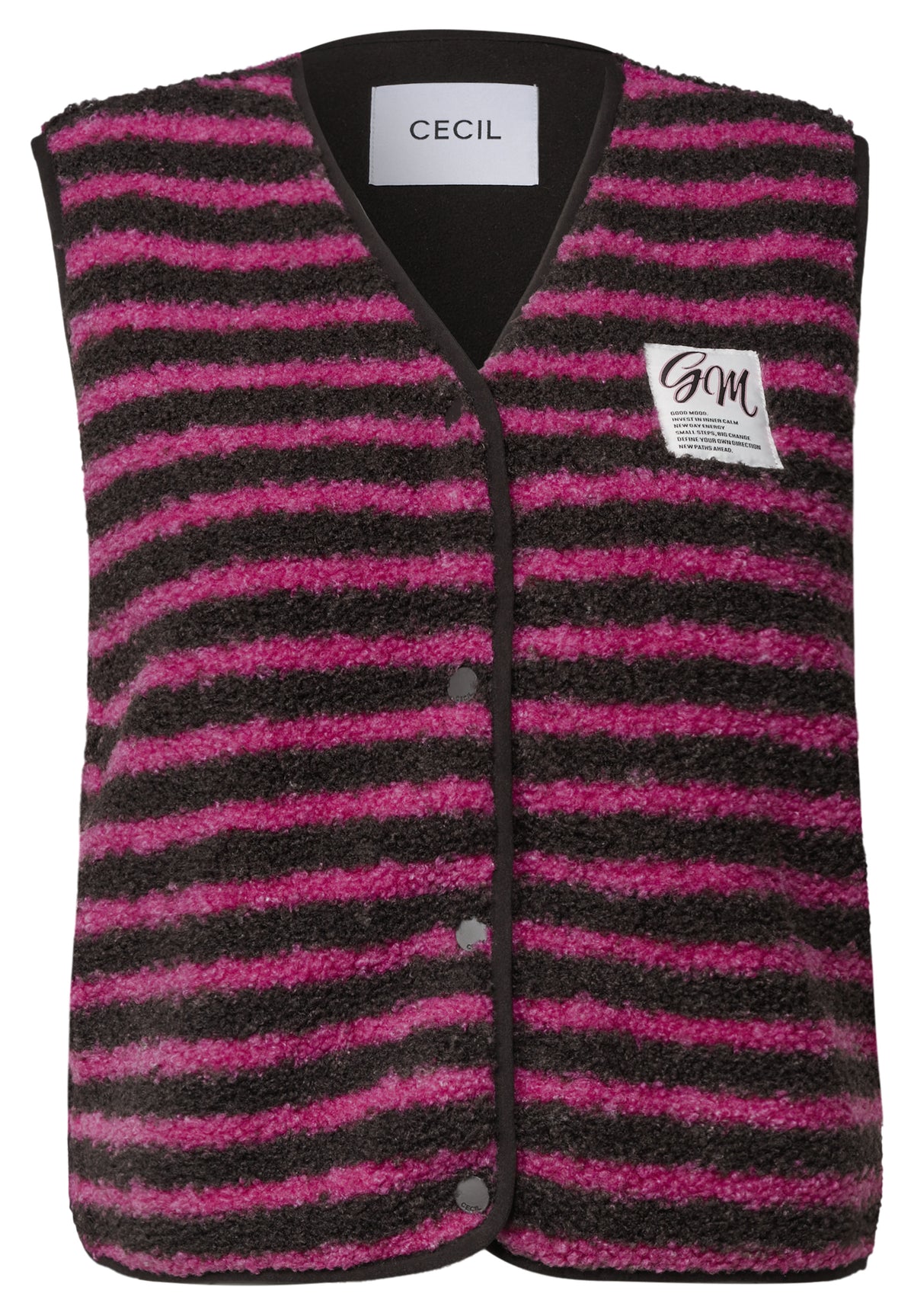 Teddy-Weste mit V-Neck und Streifen von Cecil