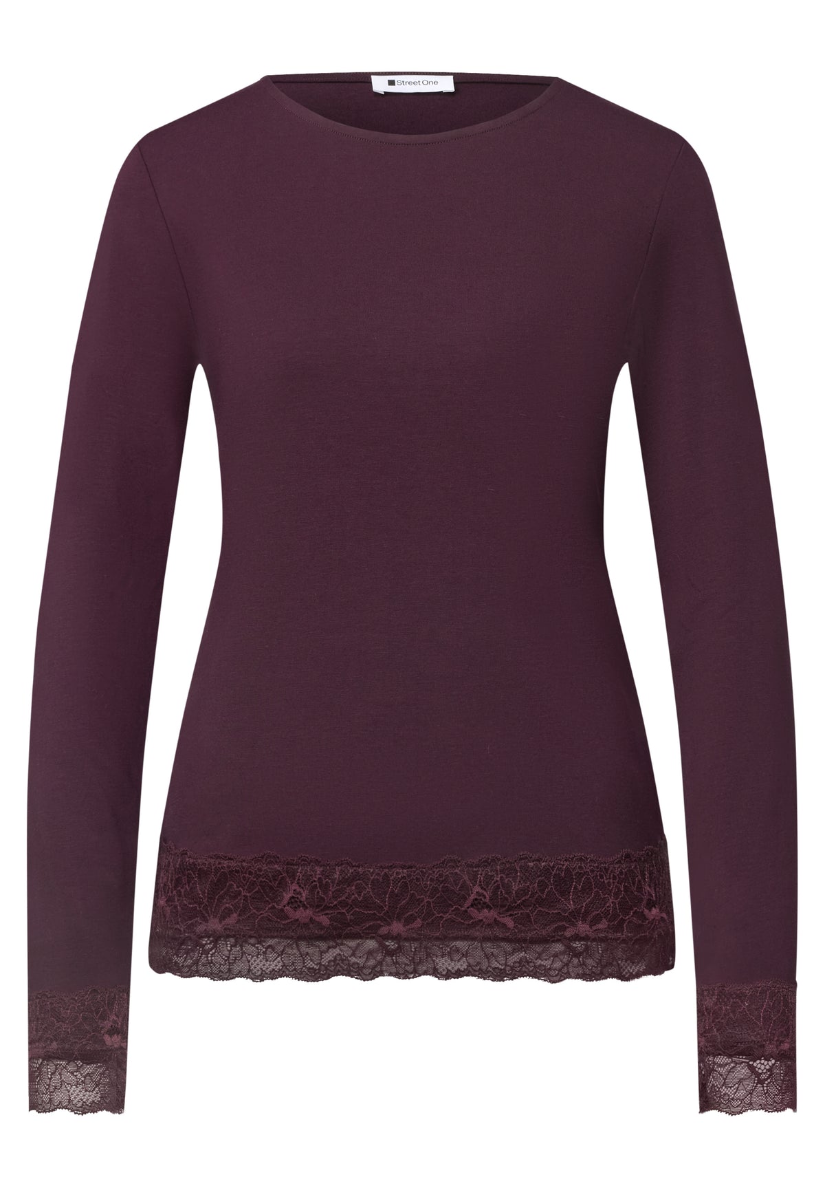 Langarm Shirt mit Boat Neck und Spitze von Street One