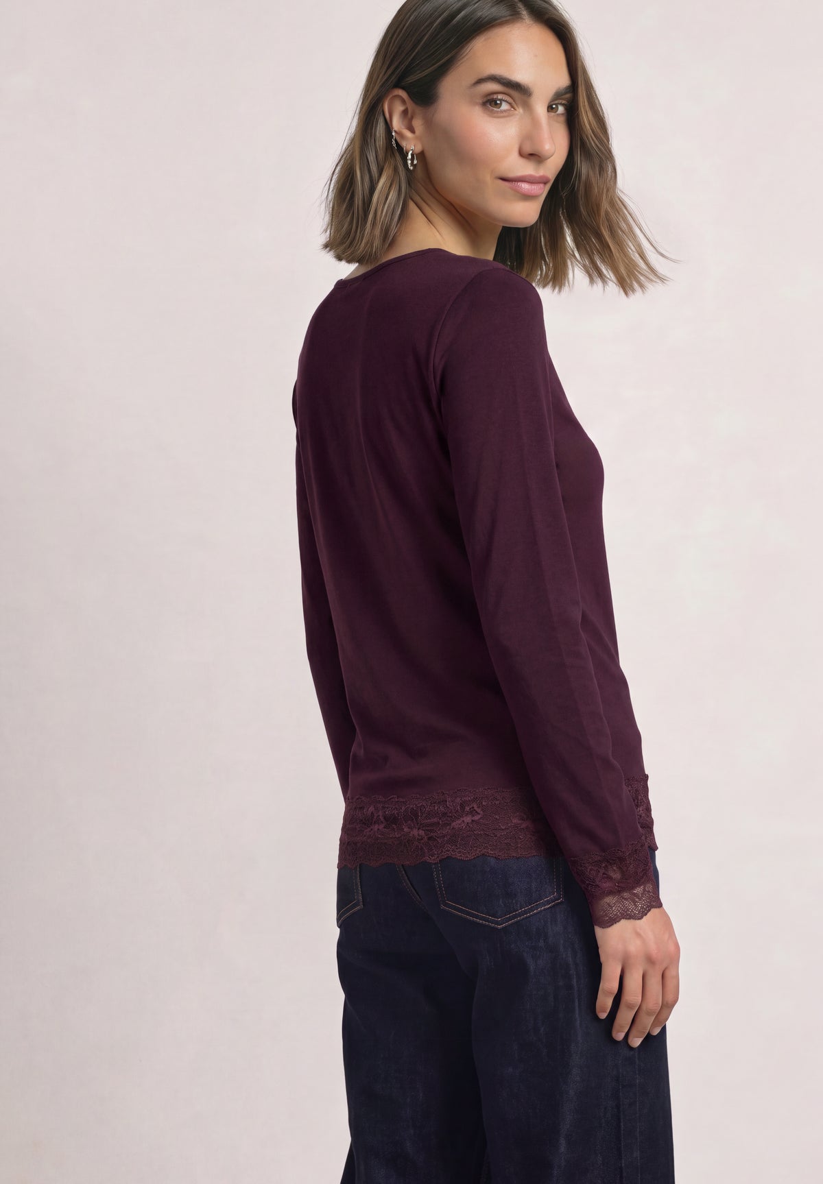 Langarm Shirt mit Boat Neck und Spitze von Street One