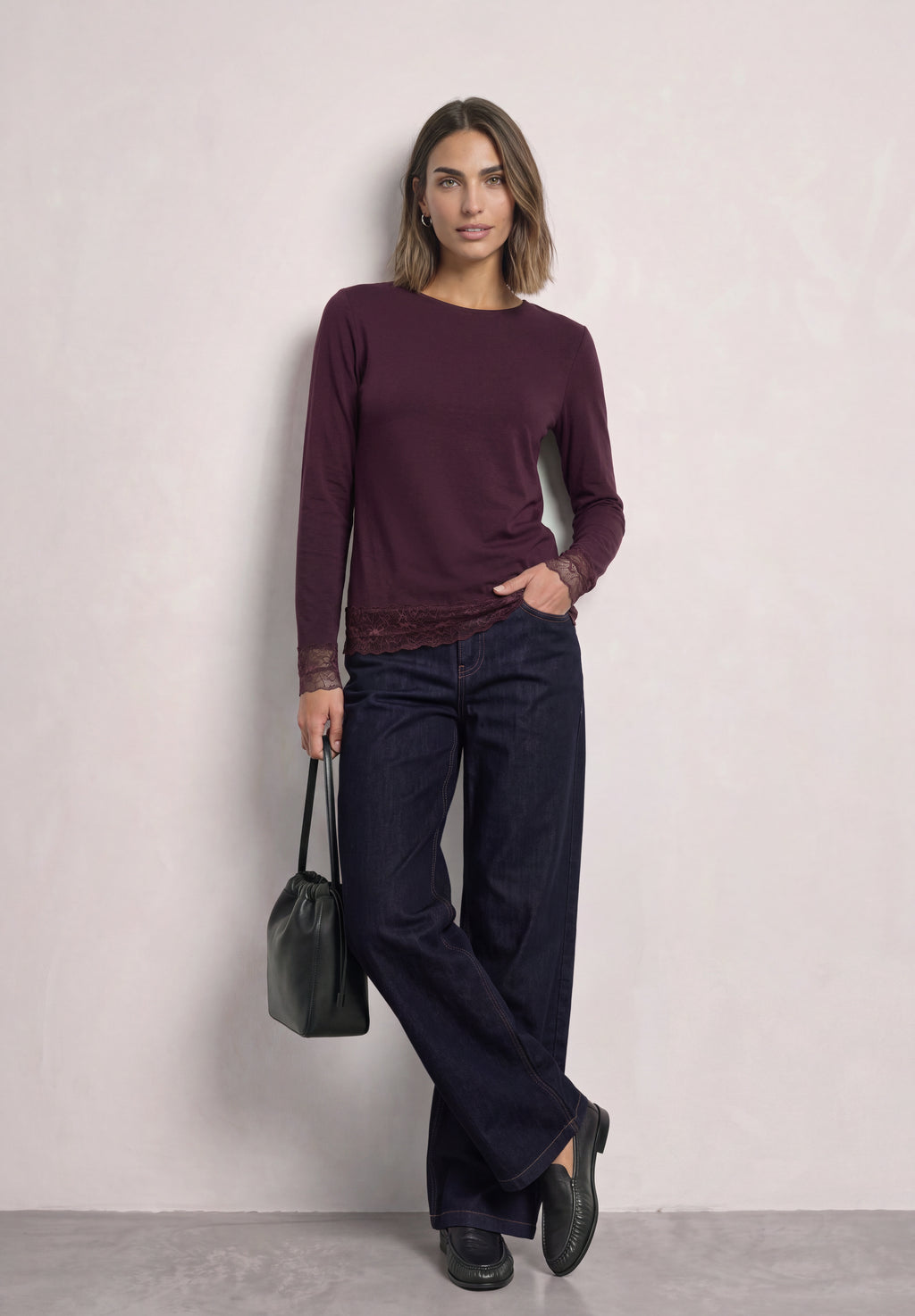 Langarm Shirt mit Boat Neck und Spitze von Street One