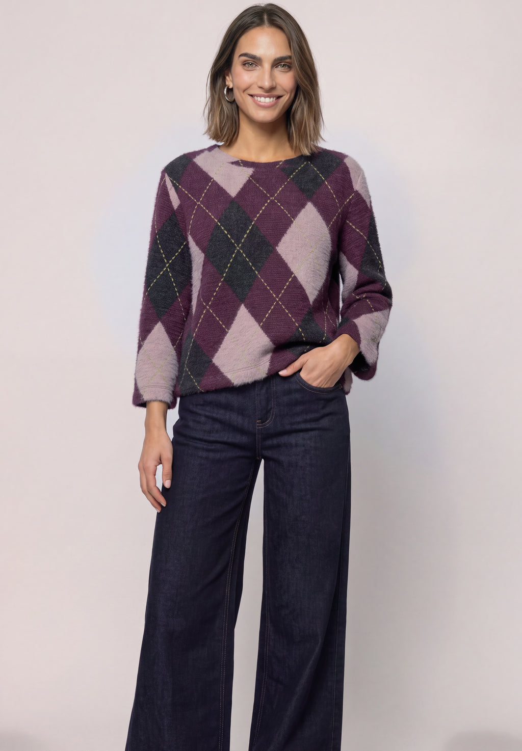 3/4-Arm Shirt mit Rundhals und Argylemuster von Street One