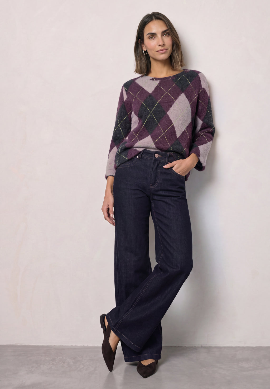3/4-Arm Shirt mit Rundhals und Argylemuster von Street One