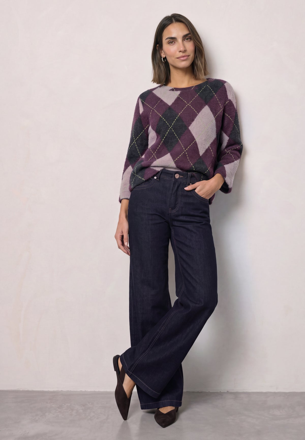 3/4-Arm Shirt mit Rundhals und Argylemuster von Street One