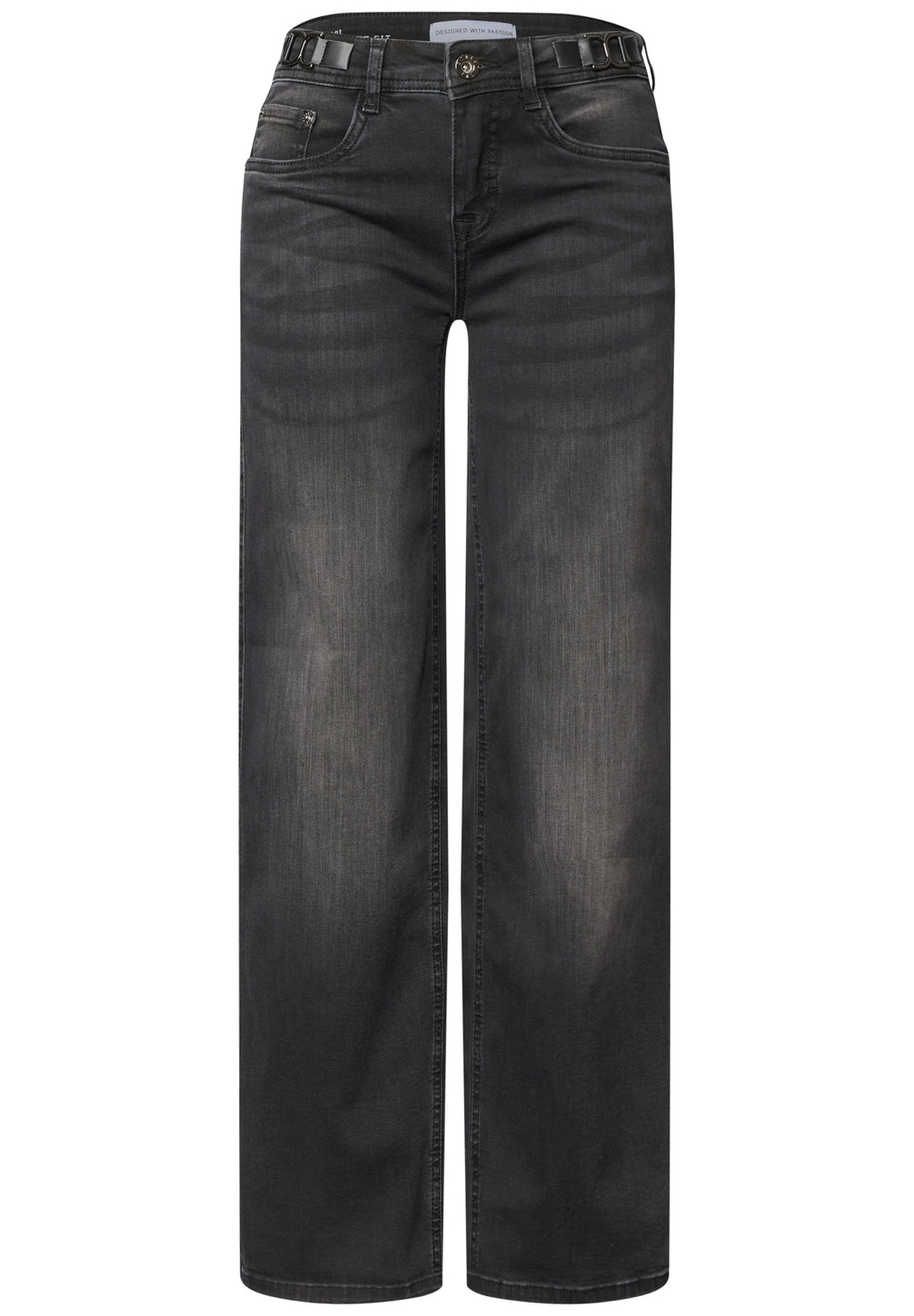 Mid Waist Wide Leg Jeans in schwarzer Waschung von Street One