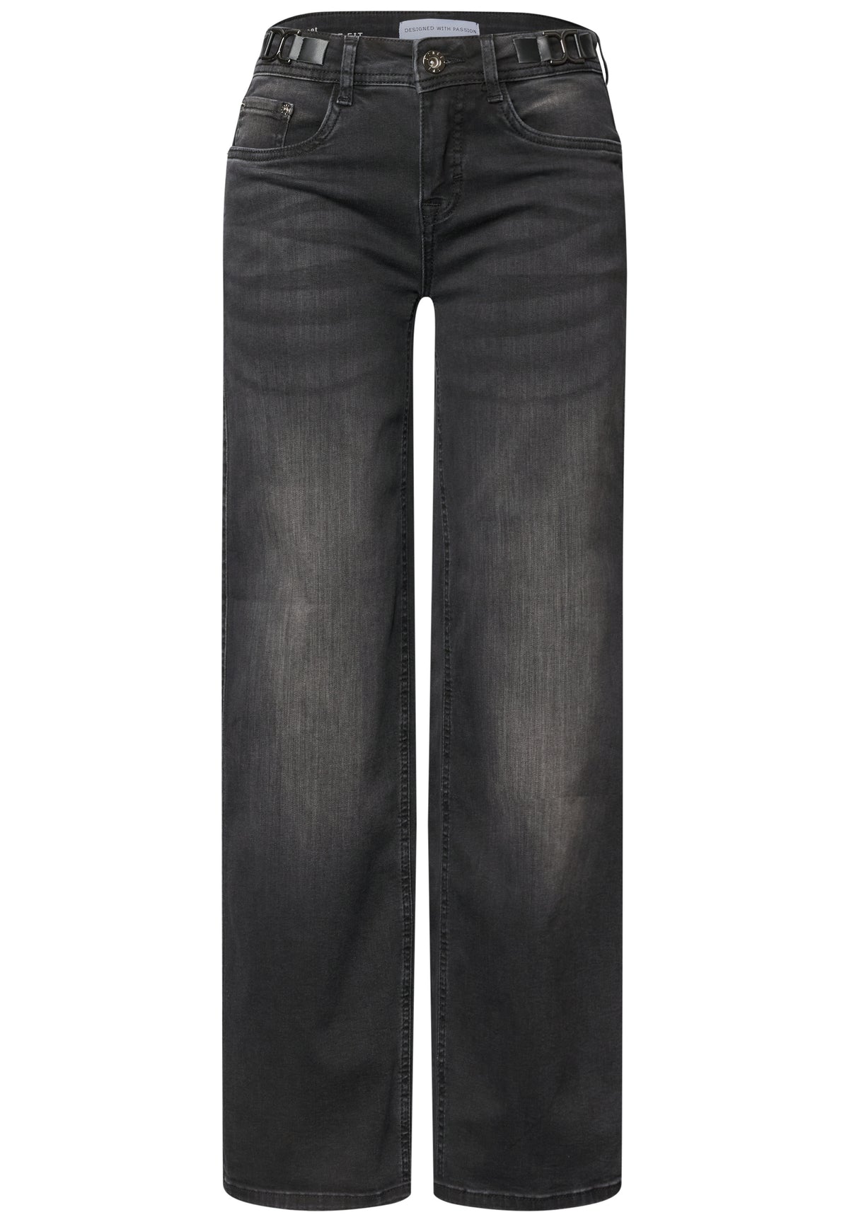 Mid Waist Wide Leg Jeans in schwarzer Waschung von Street One