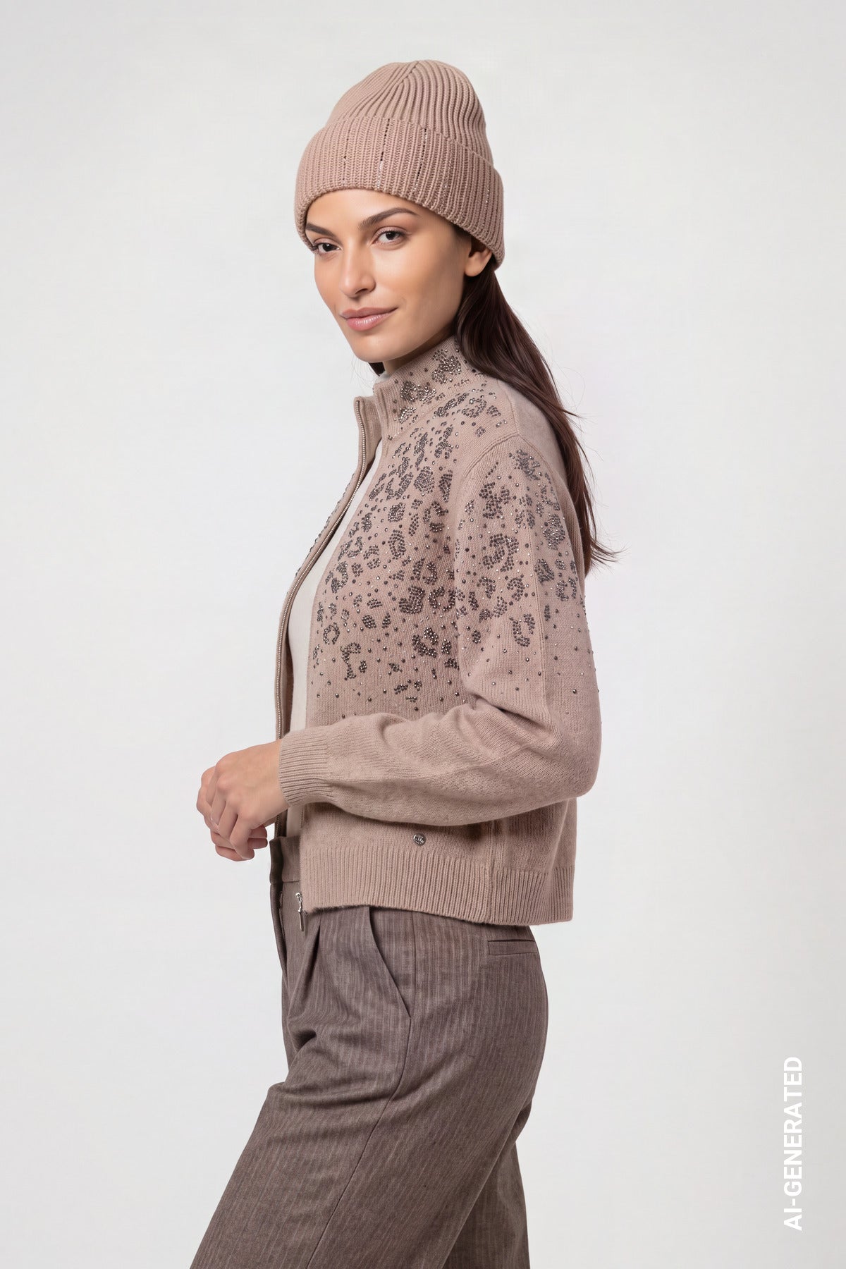 Strickmütze mit Strasssteinen von Monari