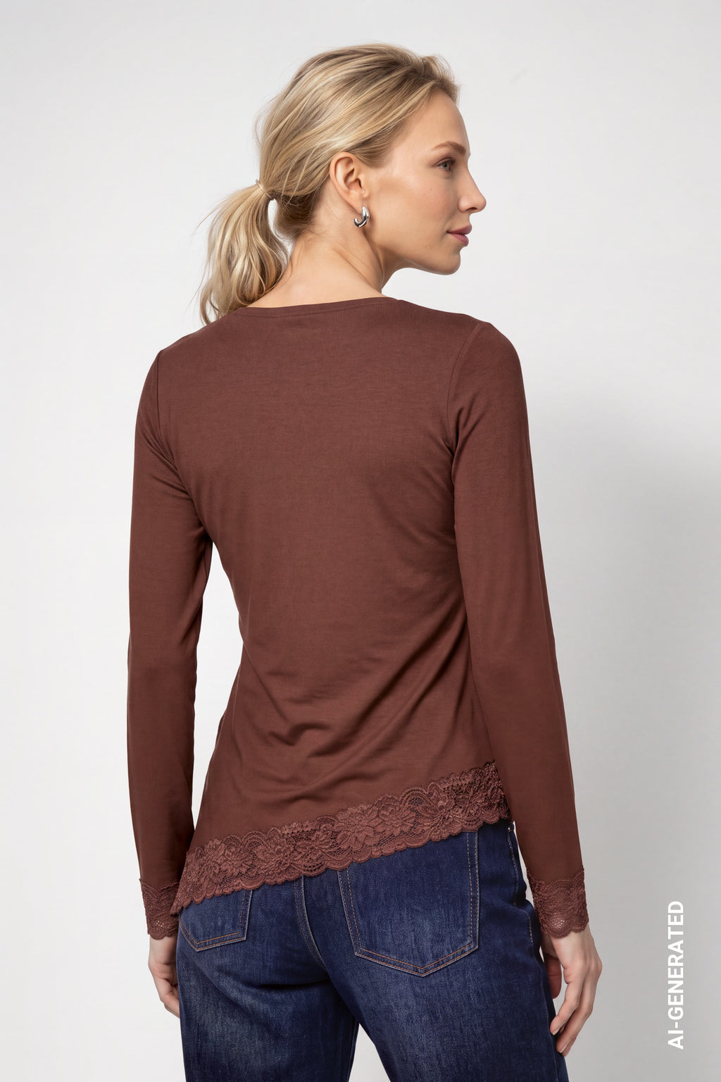 Langarmshirt mit Spitzenborte und Asymmetrie von Monari