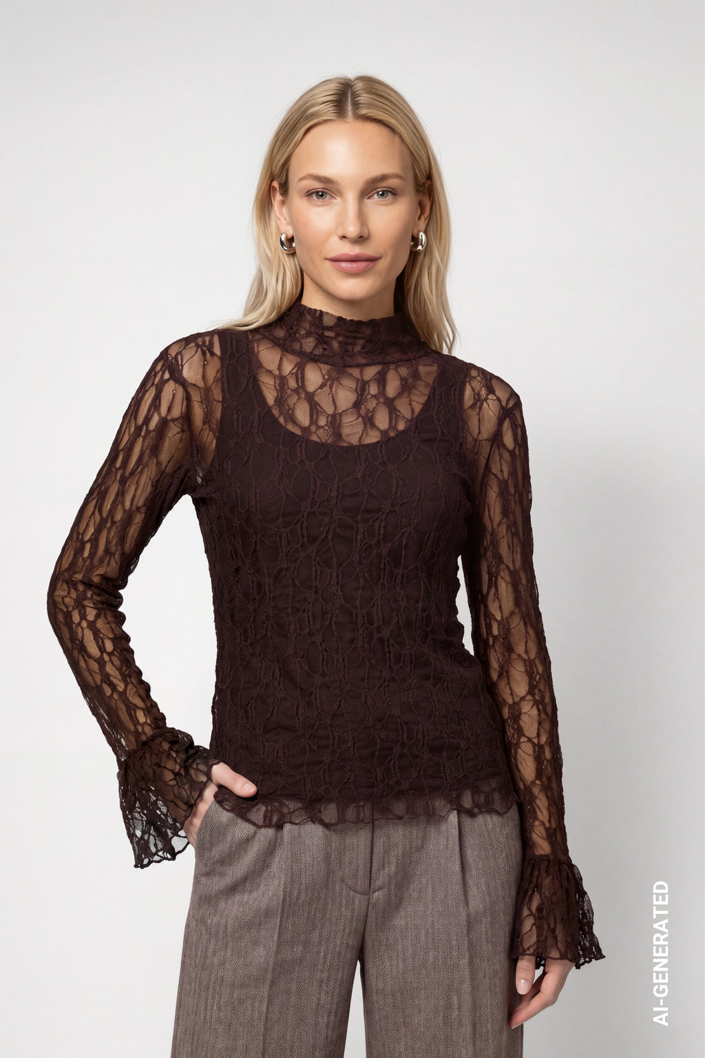 Langarmshirt aus Spitze mit Stehkragen von Monari