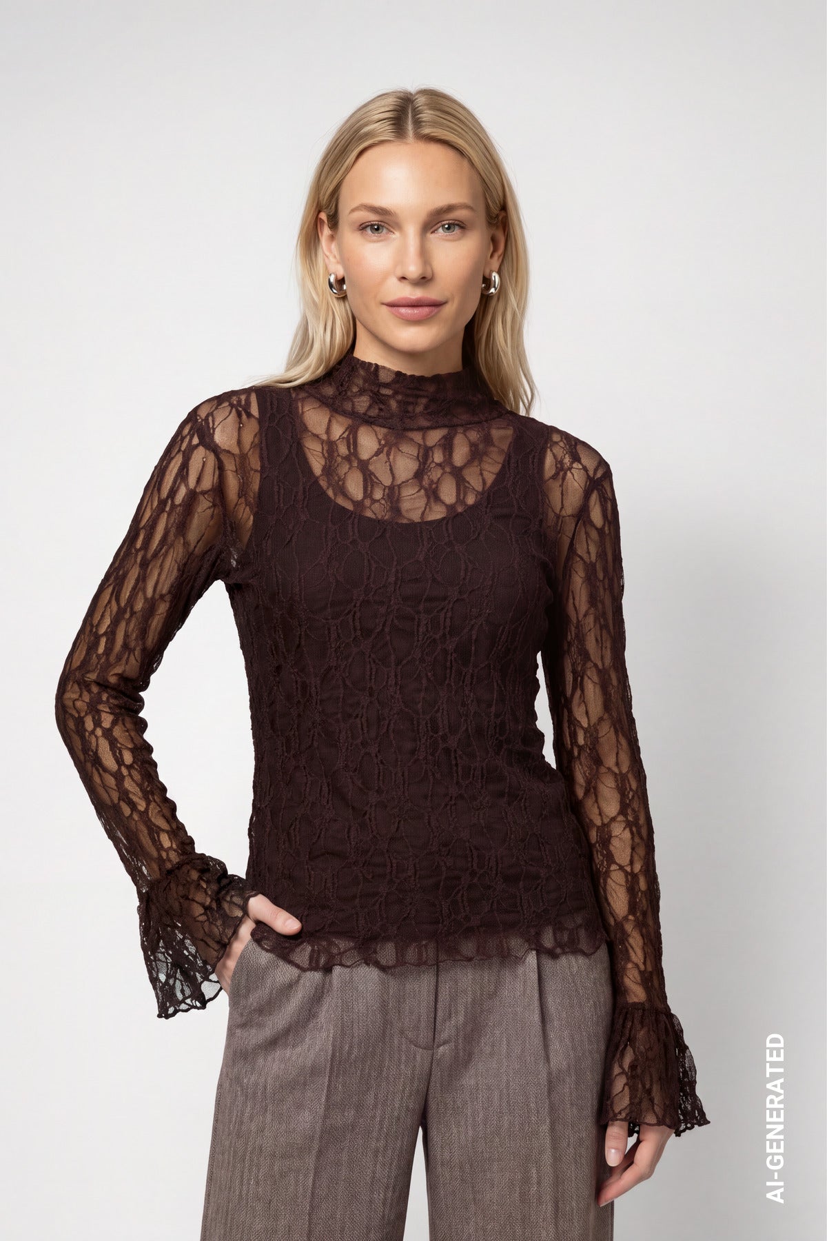 Langarmshirt aus Spitze mit Stehkragen von Monari