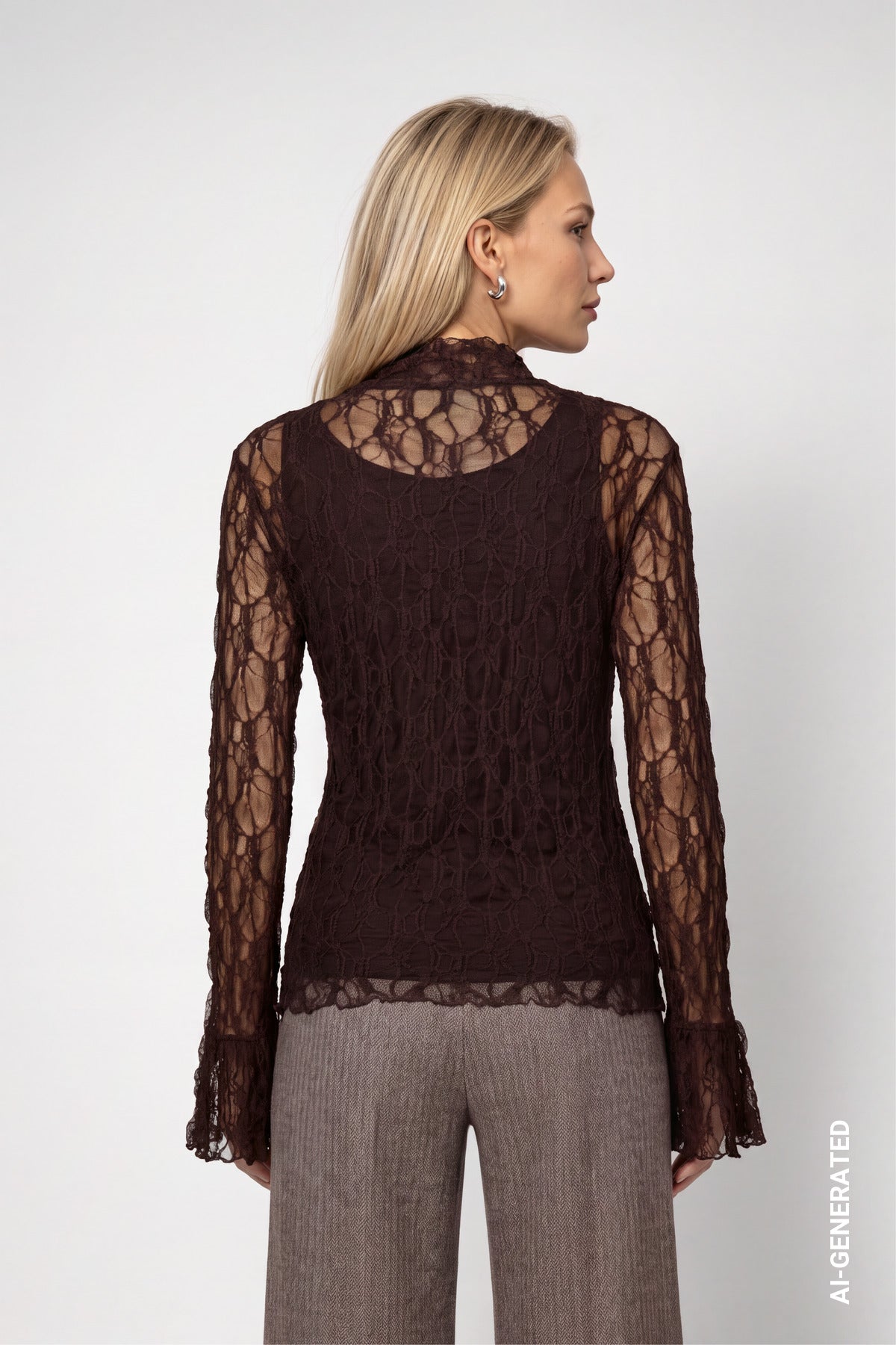 Langarmshirt aus Spitze mit Stehkragen von Monari