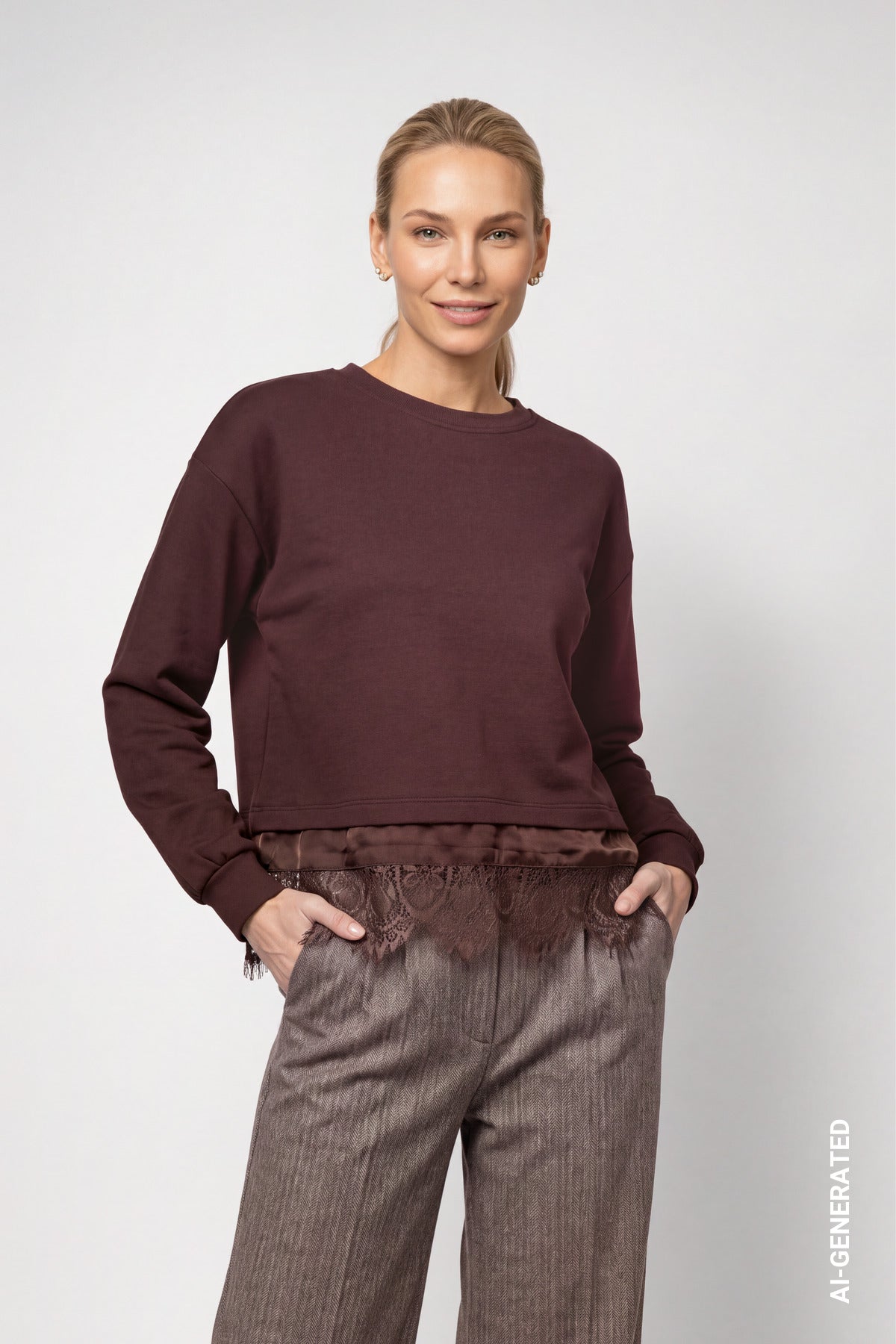 Sweatshirt mit Spitzenborte am Saum von Monari