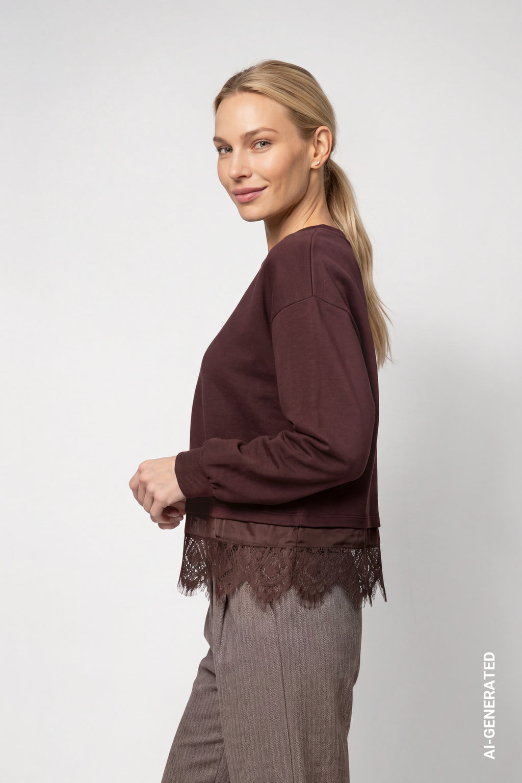 Sweatshirt mit Spitzenborte am Saum von Monari