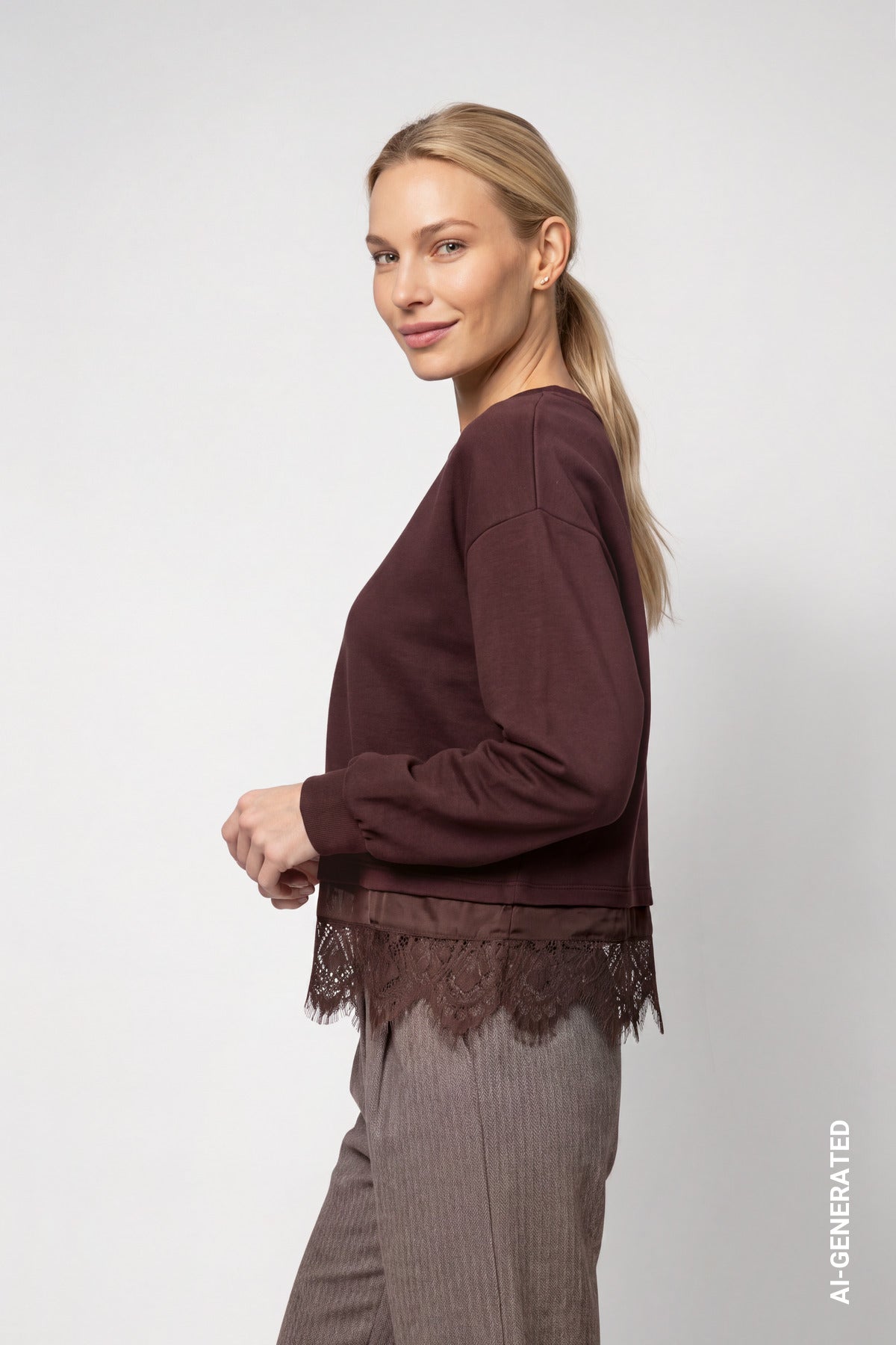 Sweatshirt mit Spitzenborte am Saum von Monari