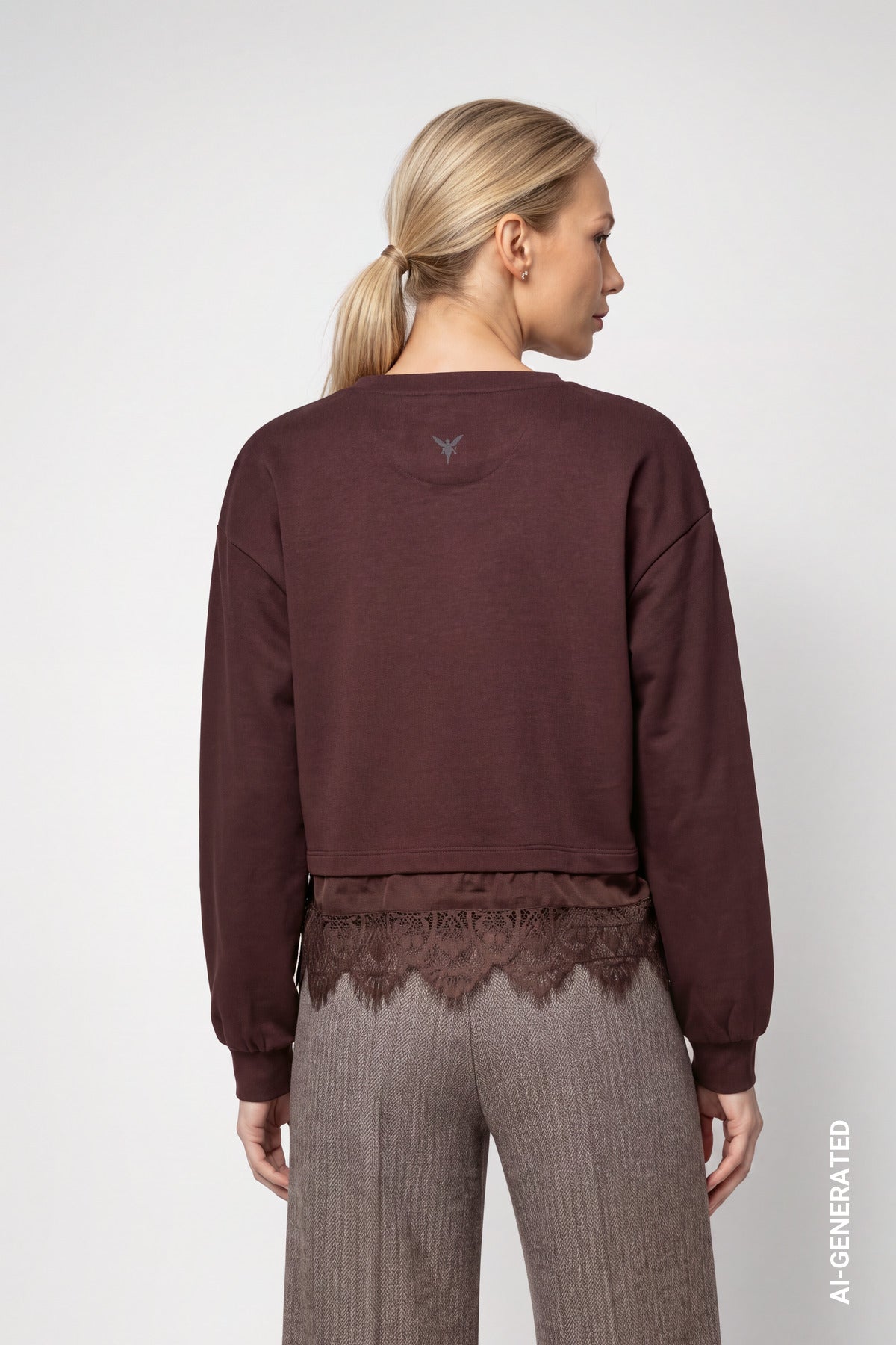 Sweatshirt mit Spitzenborte am Saum von Monari