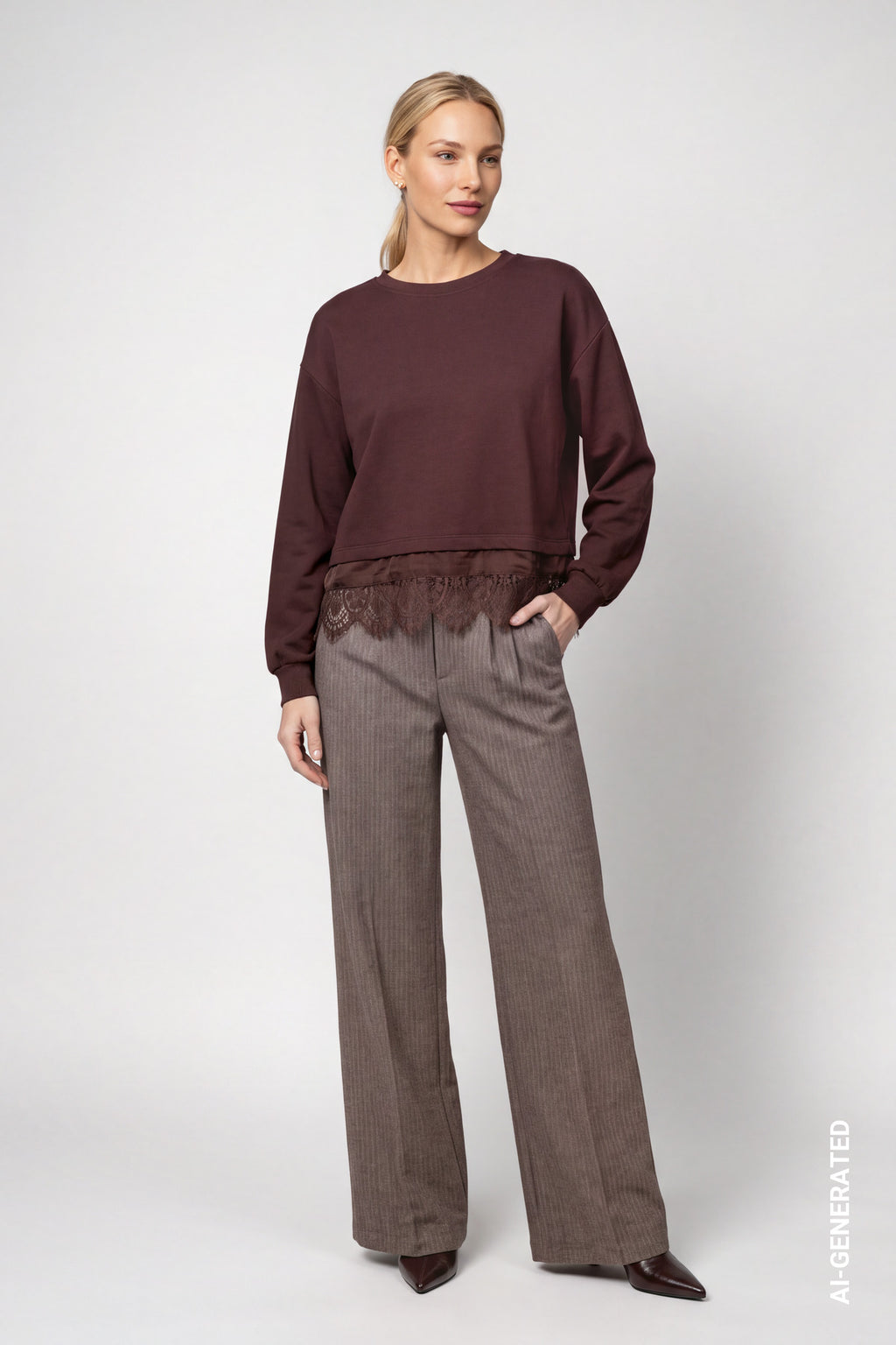 Sweatshirt mit Spitzenborte am Saum von Monari