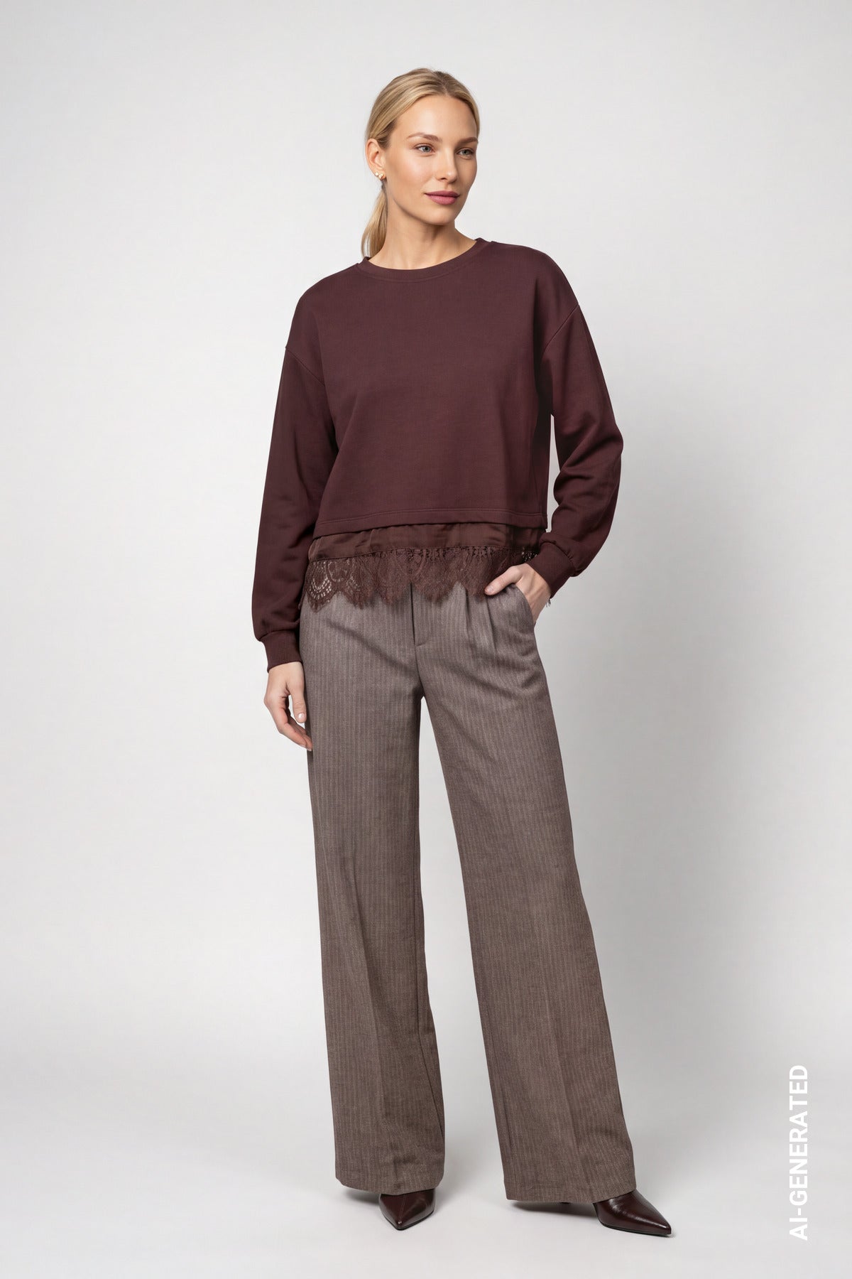 Sweatshirt mit Spitzenborte am Saum von Monari