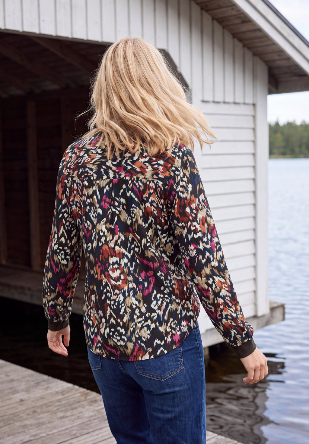Langarm Bluse mit Split Neck und Print von Cecil