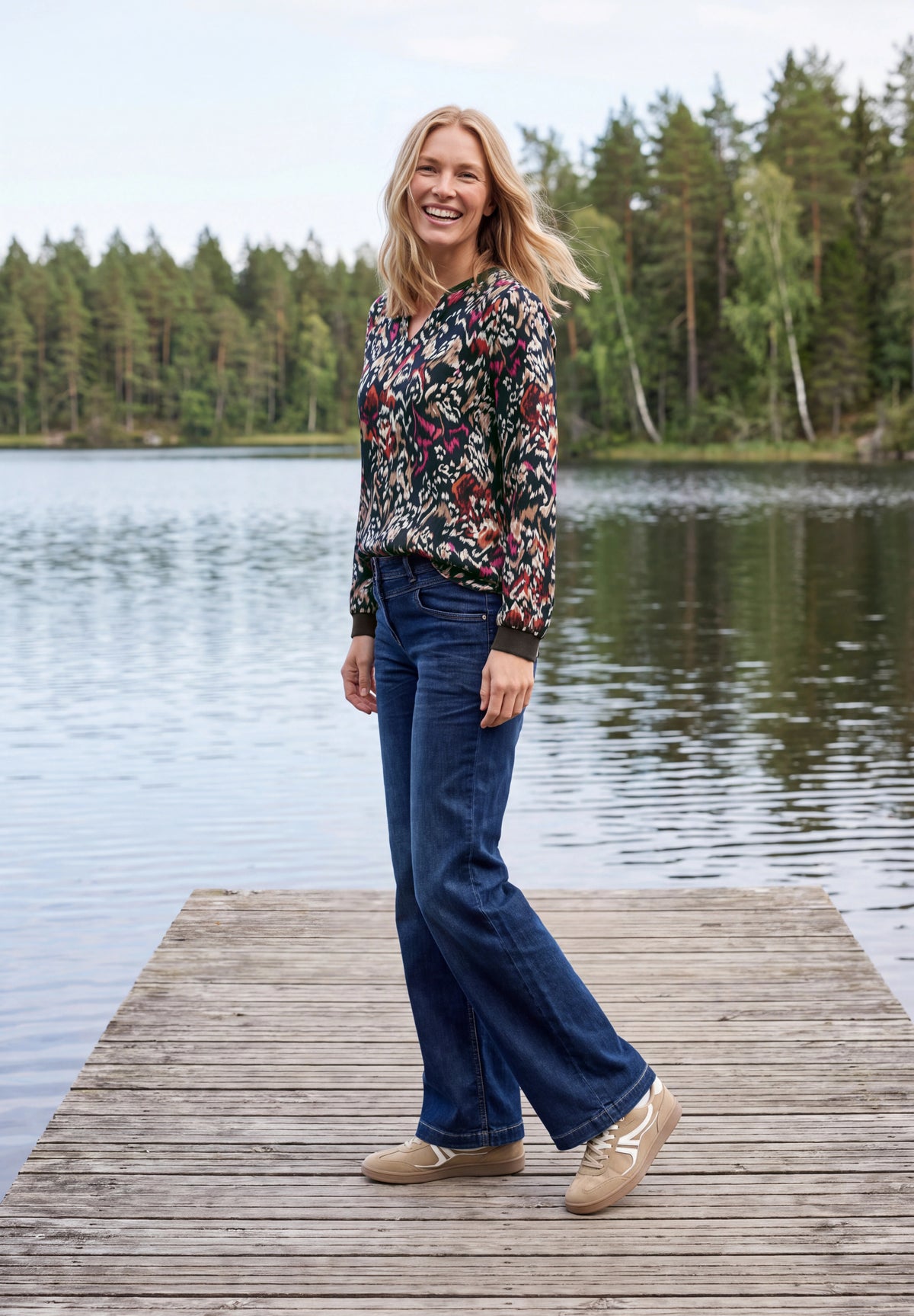 Langarm Bluse mit Split Neck und Print von Cecil