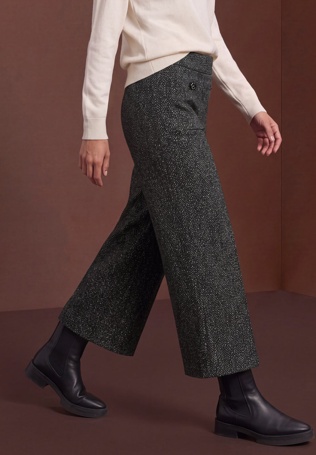 High Waist Wide Leg Hose im Herringbonemuster von Street One