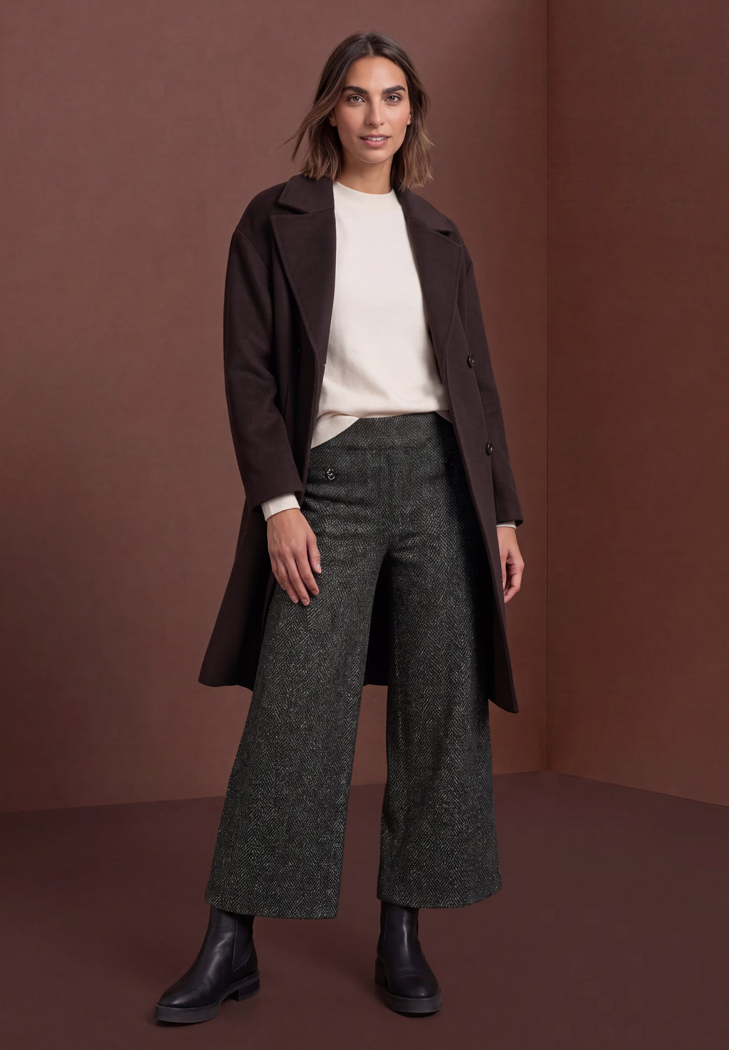 High Waist Wide Leg Hose im Herringbonemuster von Street One