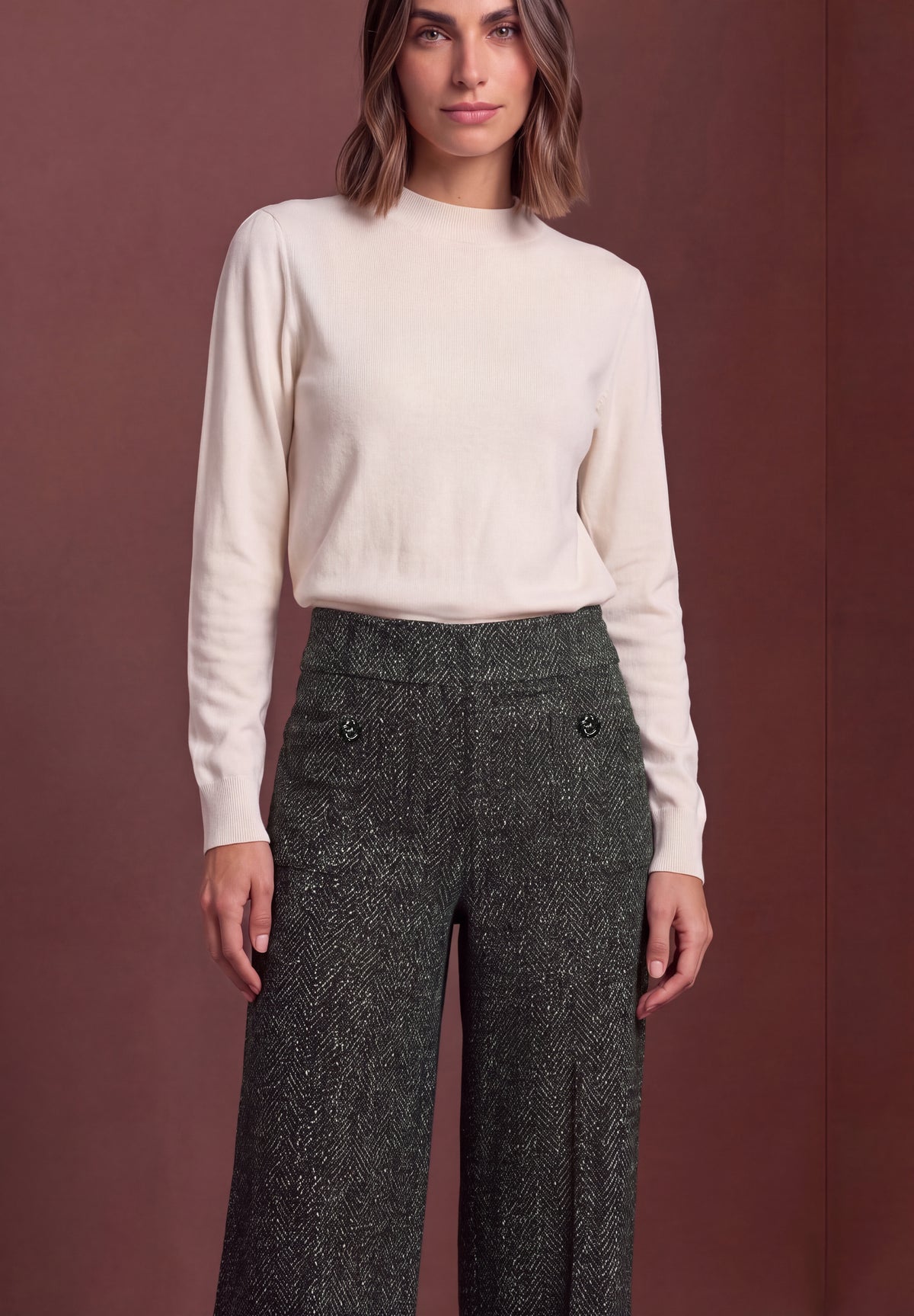 High Waist Wide Leg Hose im Herringbonemuster von Street One