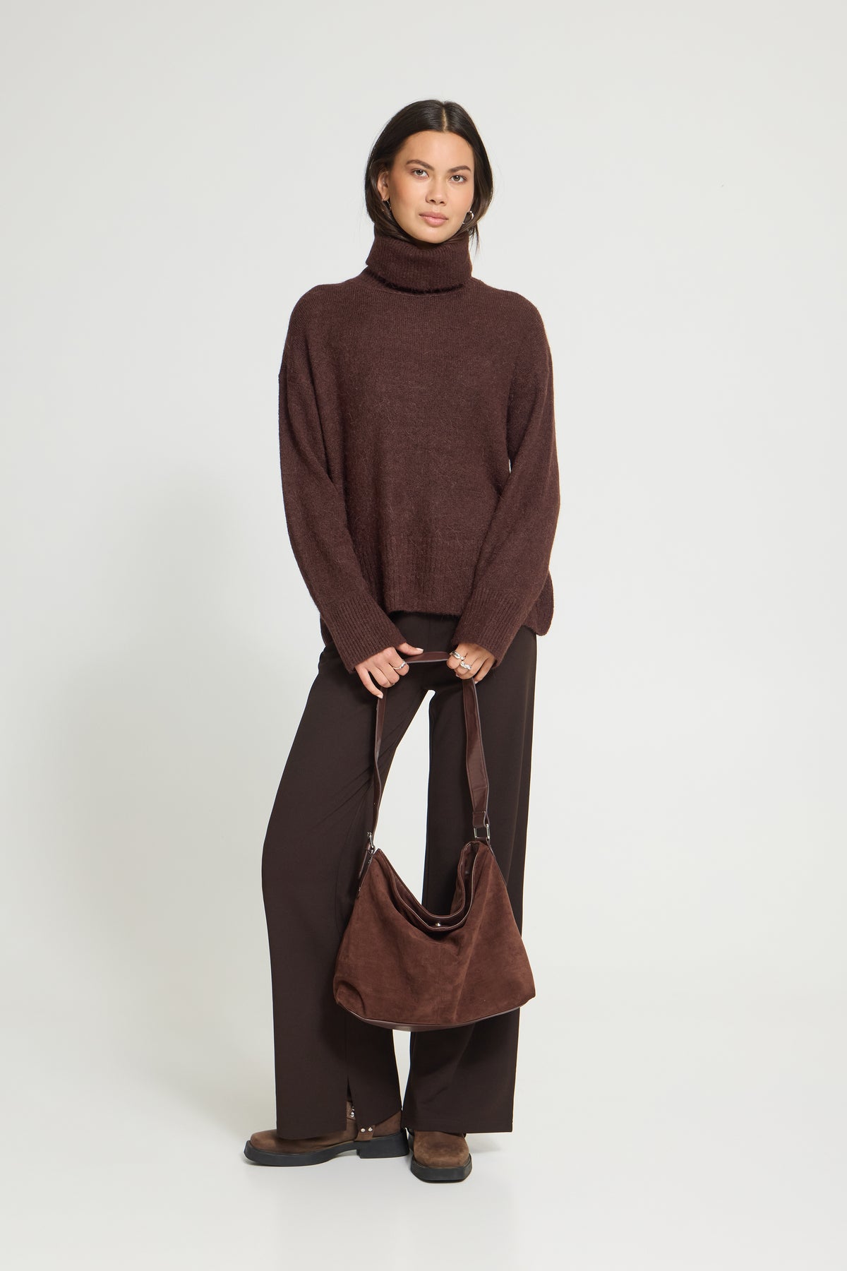 Rollkragenpullover Kamara in Dunkelbraun von ICHI
